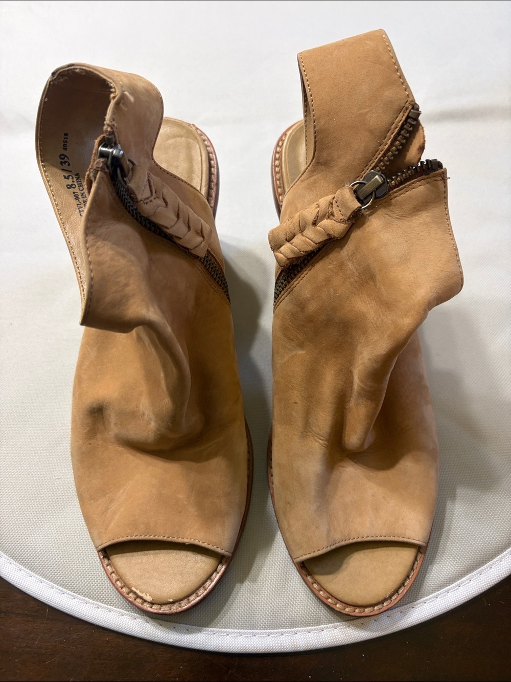 Chinese Laundry Tan Open-Toe Zip Mule Sandals